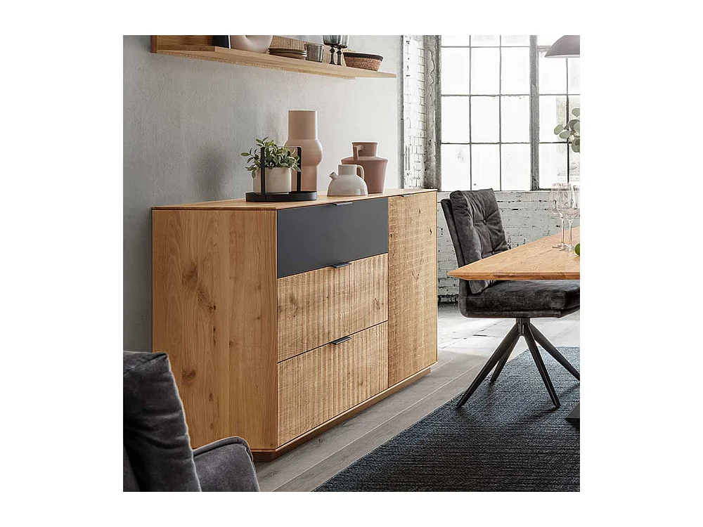 Wildeiche massiv Sideboard in modernem Design drei Schubladen