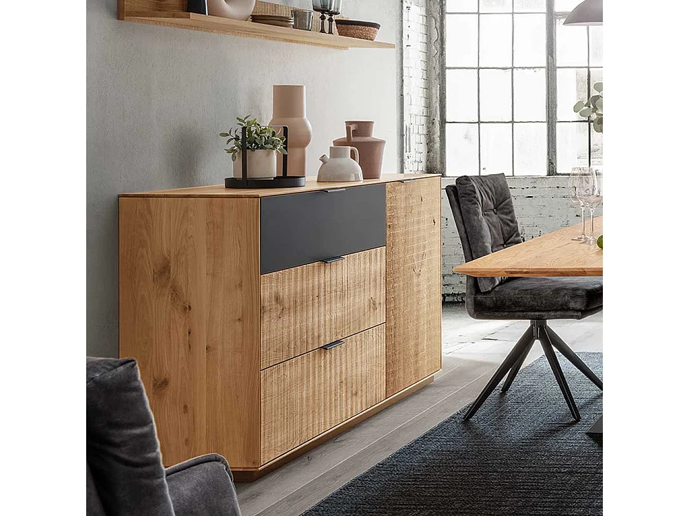 Wildeiche massiv Sideboard in modernem Design drei Schubladen
