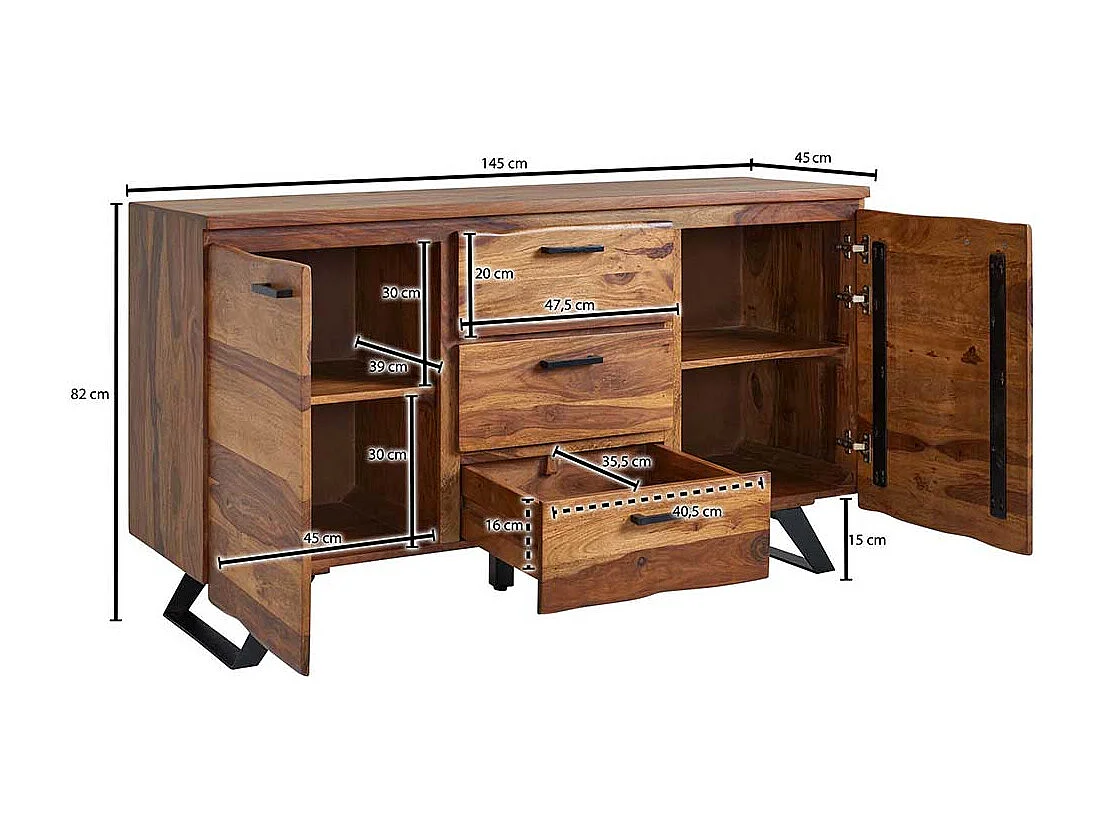 Echtholz Sideboard in modernem Design Sheesham Massivholz