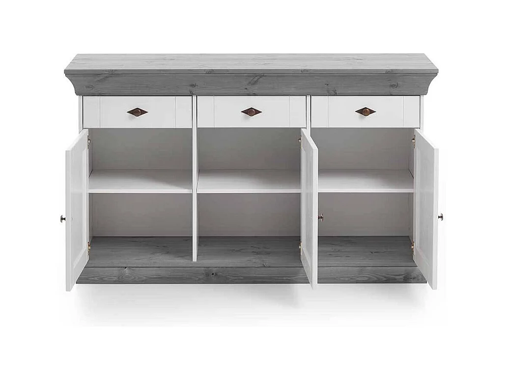 Kiefer Sideboard in Weiß Grau Landhaus