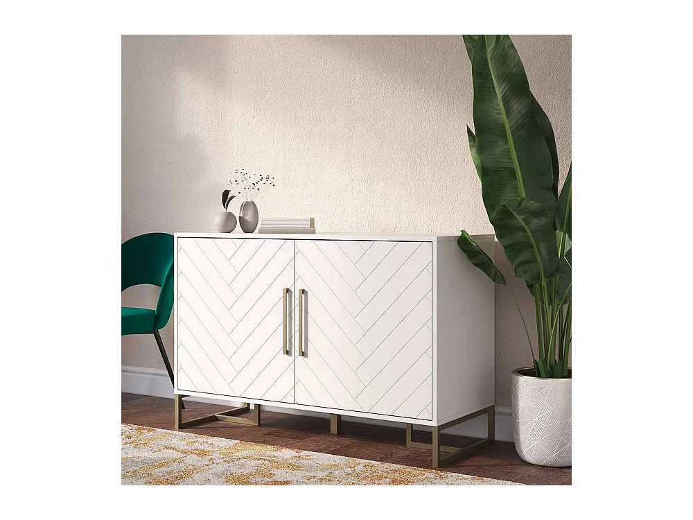 Sideboard weiss modern mit Bügelgestell aus Metall Goldfarben