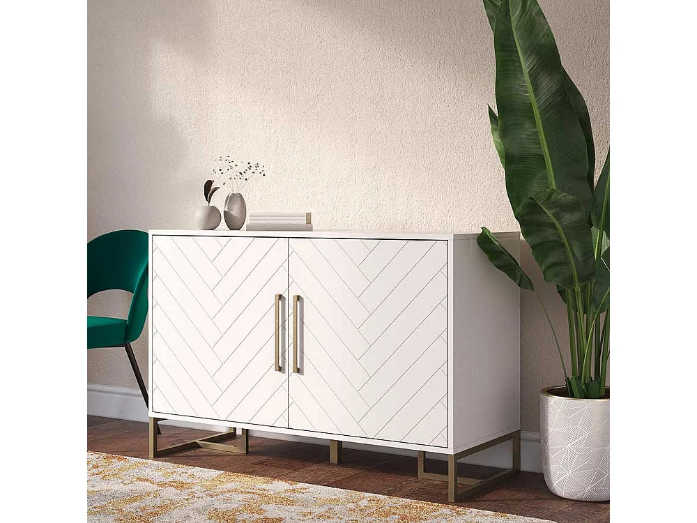 Sideboard weiss modern mit Bügelgestell aus Metall Goldfarben