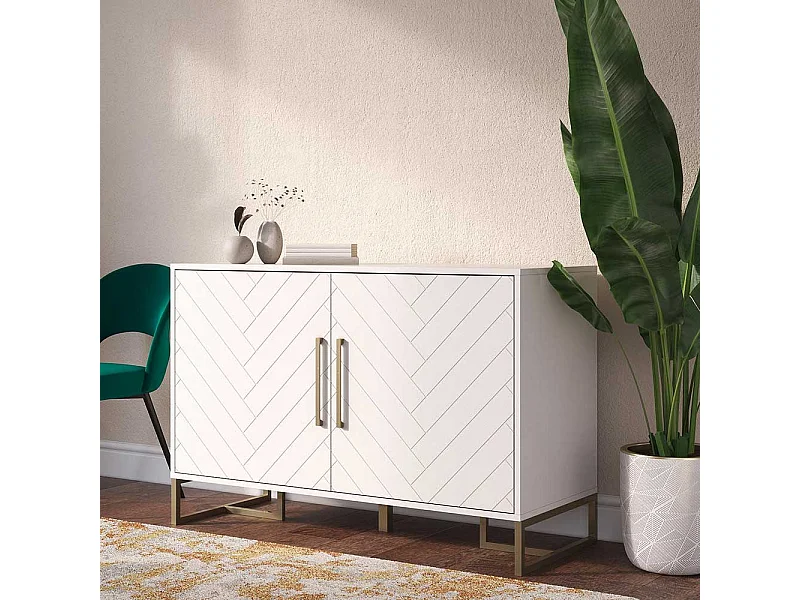 Sideboard weiss modern mit Bügelgestell aus Metall Goldfarben