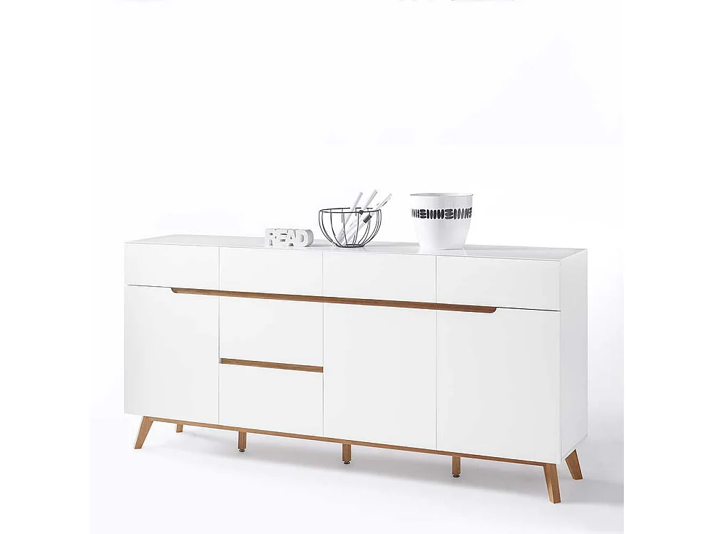 Esszimmer Sideboard in Weiß Asteiche Massivholz