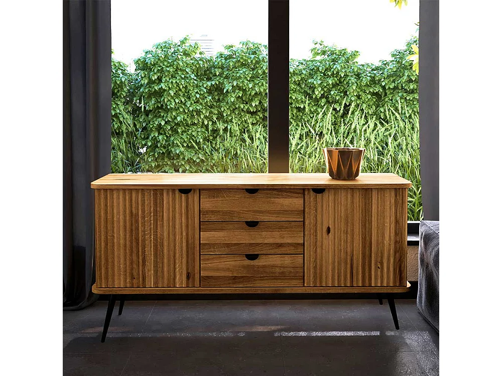 Holzkommode Wildeiche massiv 144 cm breit Vierfußgestell aus Metall