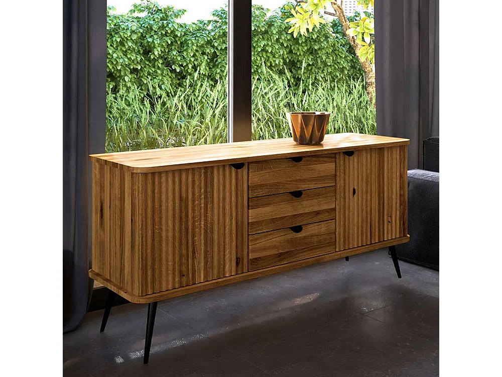 Holzkommode Wildeiche massiv 144 cm breit Vierfußgestell aus Metall