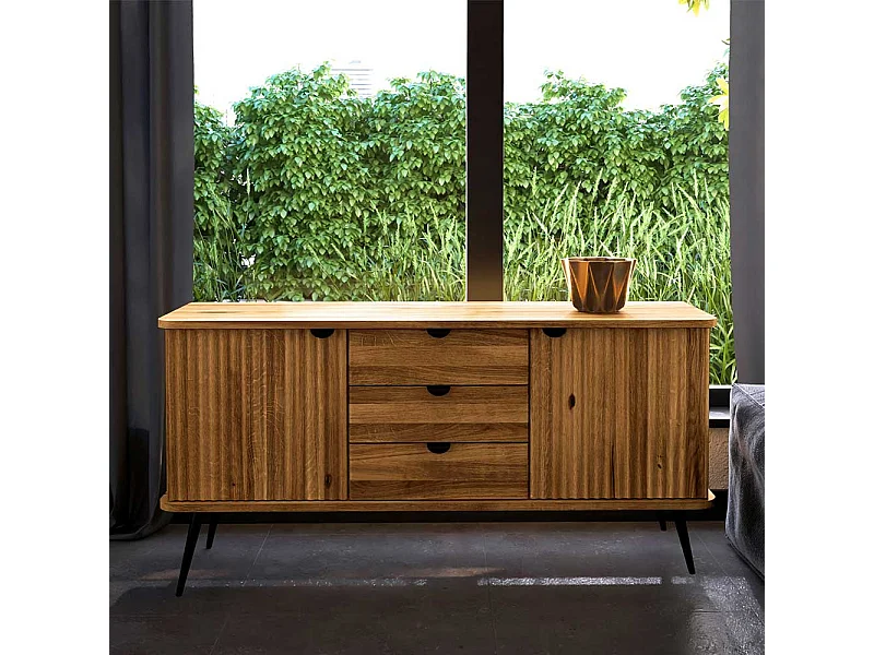 Holzkommode Wildeiche massiv 144 cm breit Vierfußgestell aus Metall