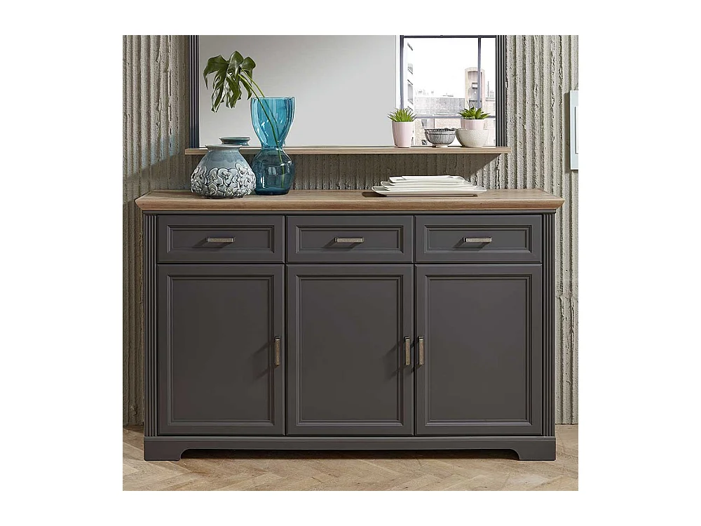Landhaus Sideboard in Dunkelgrau Eichefarben