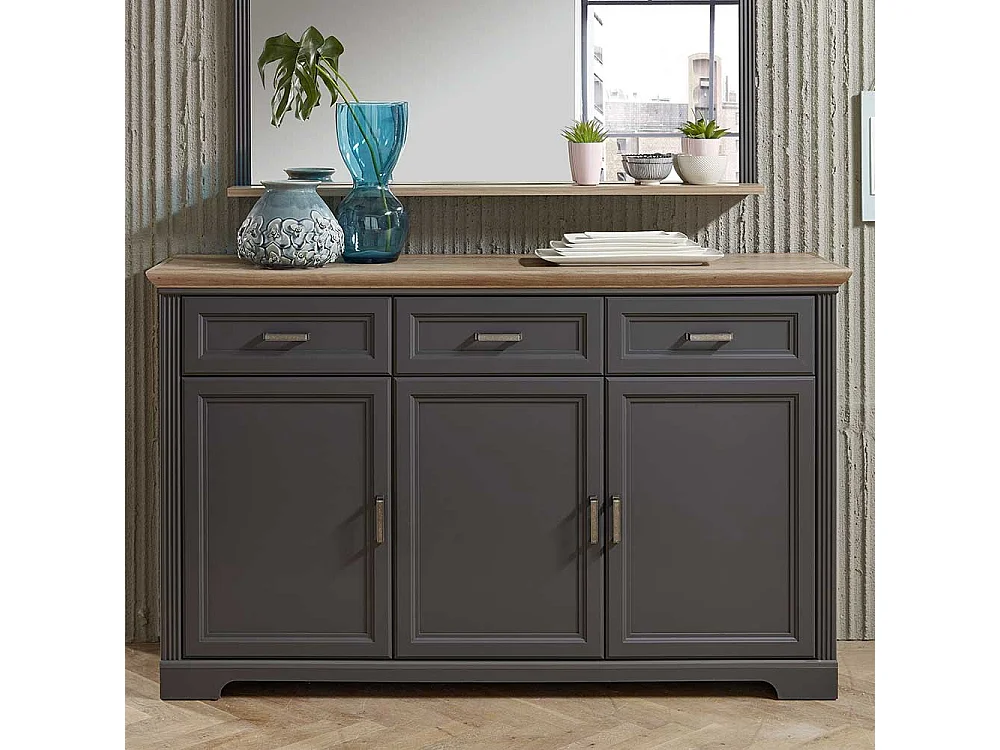 Landhaus Sideboard in Dunkelgrau Eichefarben