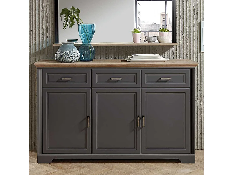 Landhaus Sideboard in Dunkelgrau Eichefarben