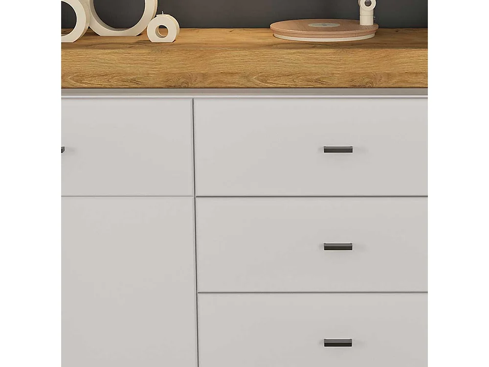 Sideboard in Wildeichefarben und Weiß Hochglanz 160 cm breit