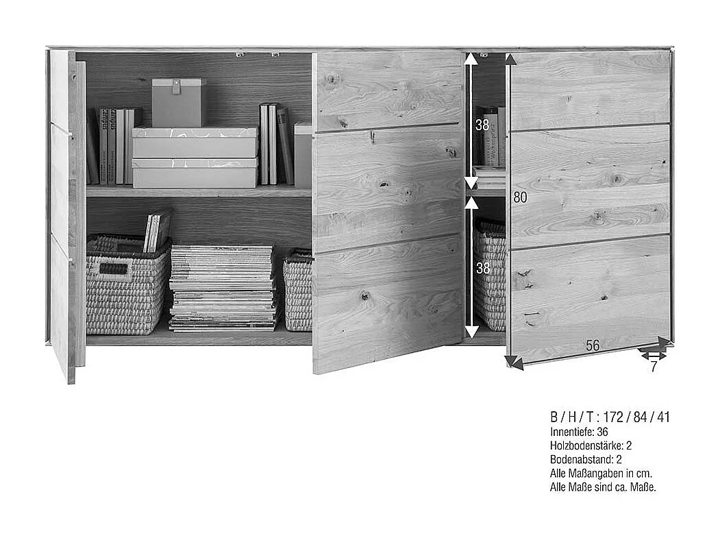 Esszimmersideboard aus Wildeiche Massivholz 172 cm breit