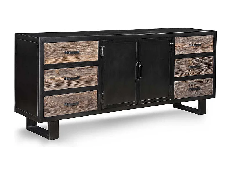 Schwarzes Sidebord 2 türig sechs Schubladen
