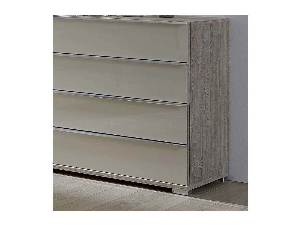 Schubladen Sideboard in Creme Weiß Glas beschichtet Eiche Sägerau
