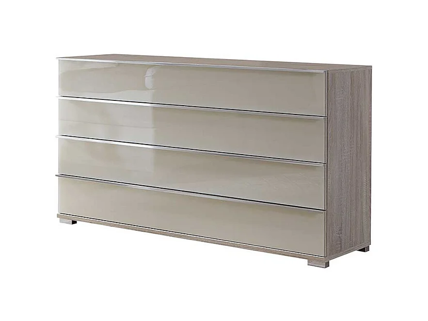 Schubladen Sideboard in Creme Weiß Glas beschichtet Eiche Sägerau