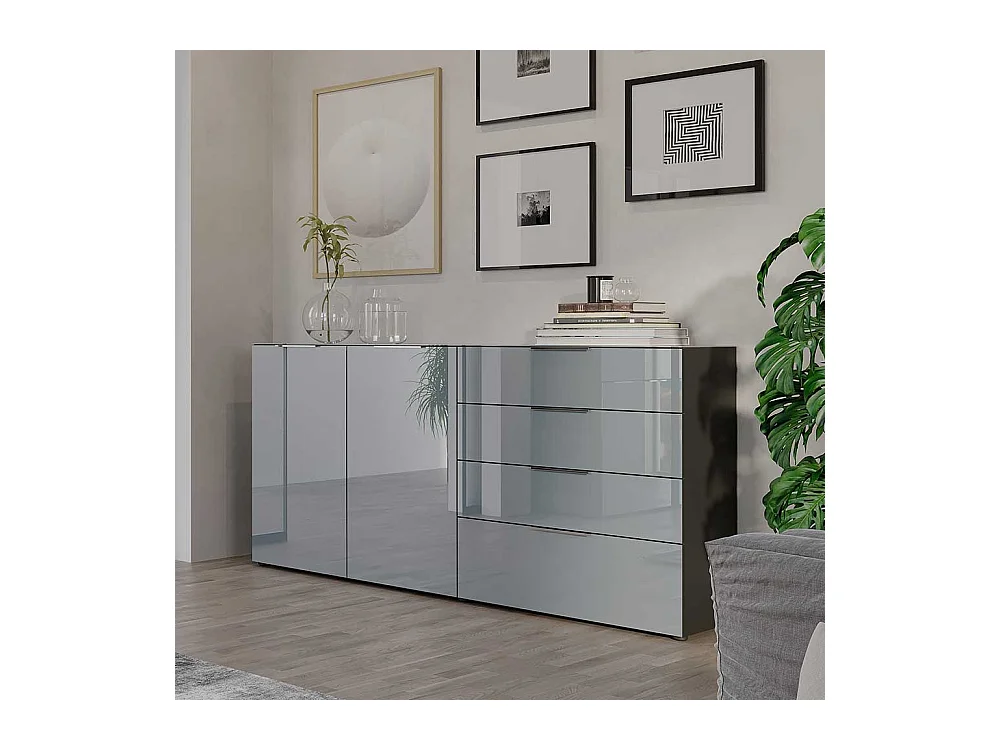 Sidebord glasbeschichtet in modernem Design vier Schubladen und zwei Türen