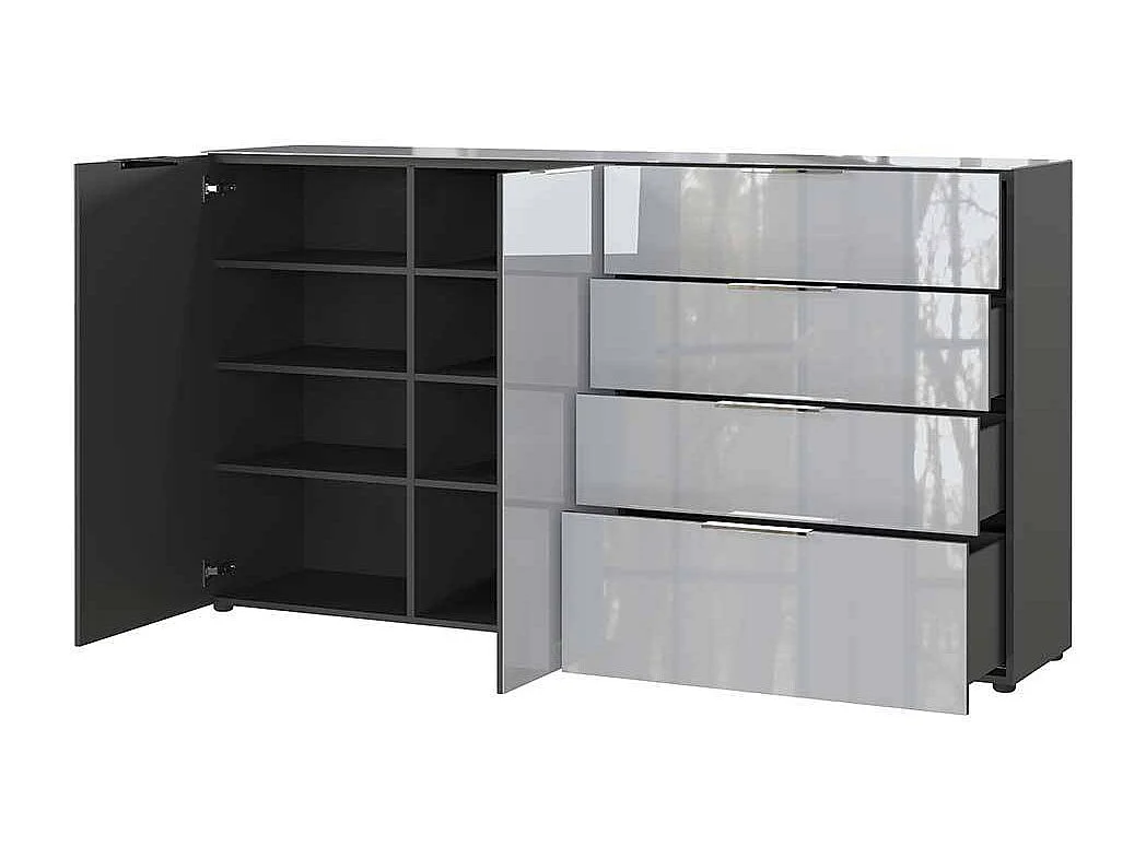 Sidebord glasbeschichtet in modernem Design vier Schubladen und zwei Türen