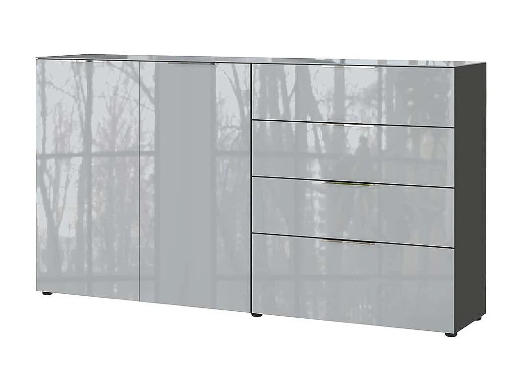 Sidebord glasbeschichtet in modernem Design vier Schubladen und zwei Türen