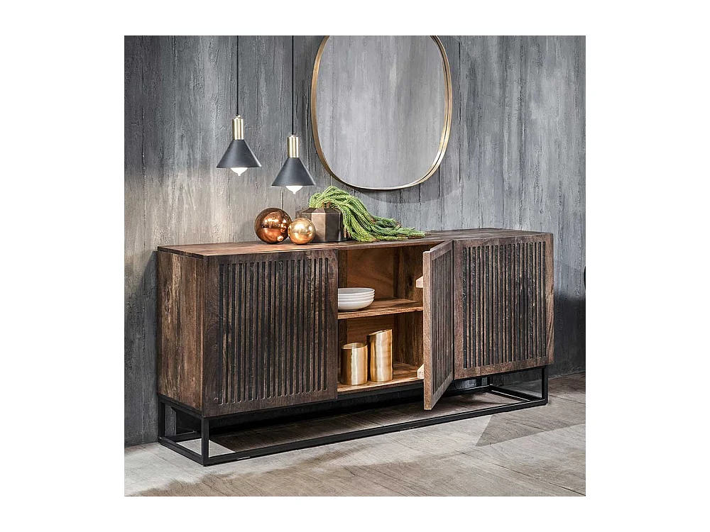 Sideboard aus Mangobaum Massivholz und Metall 160 cm breit