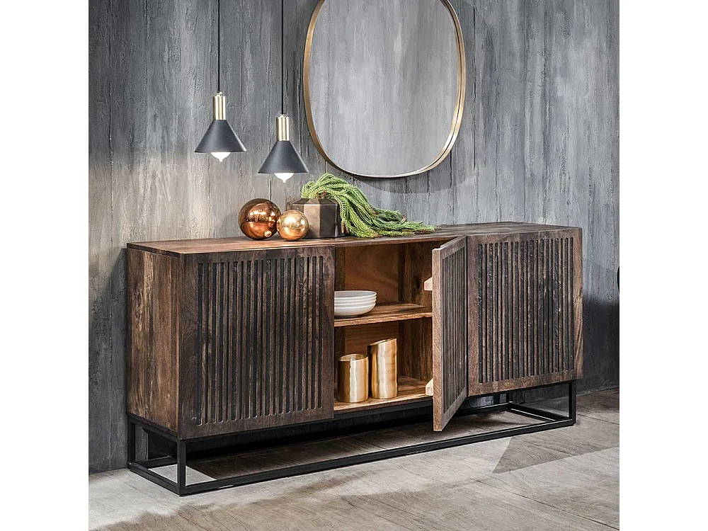 Sideboard aus Mangobaum Massivholz und Metall 160 cm breit