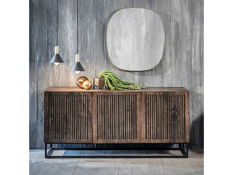 Sideboard aus Mangobaum Massivholz und Metall 160 cm breit
