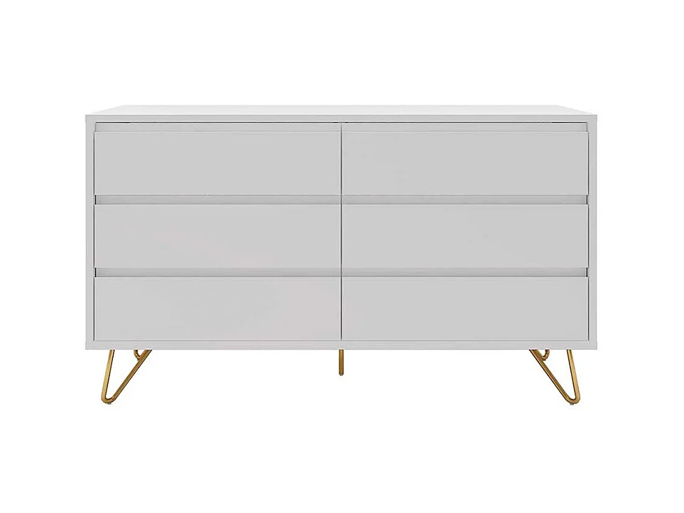 Skandi Sideboard in Weiß und Goldfarben Vierfußgestell aus Metall