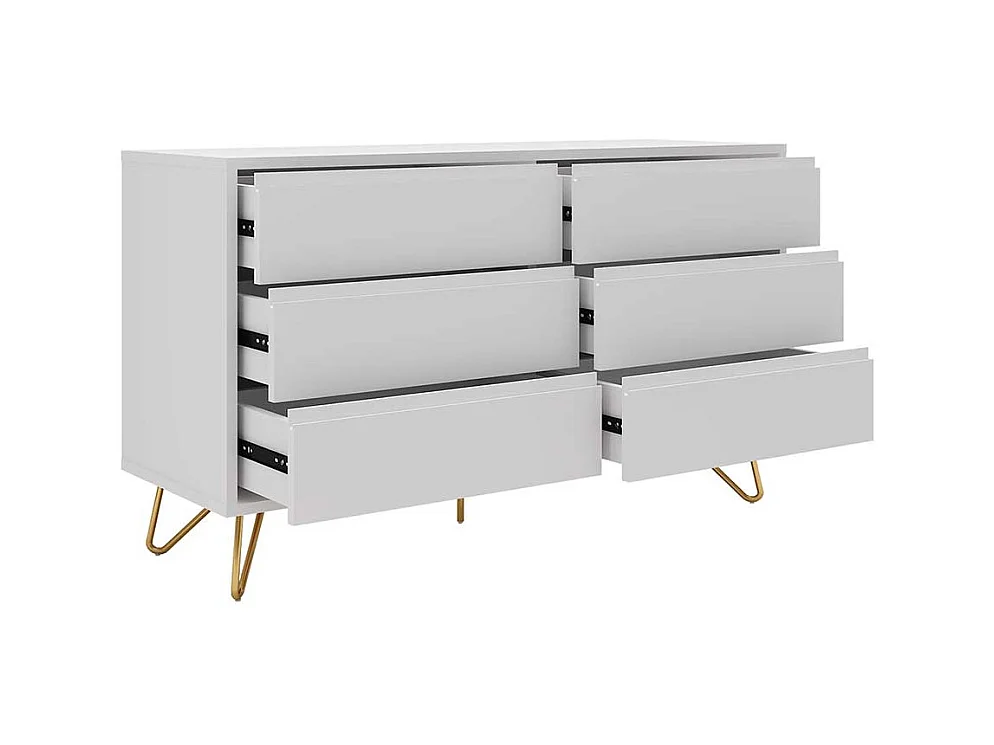 Skandi Sideboard in Weiß und Goldfarben Vierfußgestell aus Metall