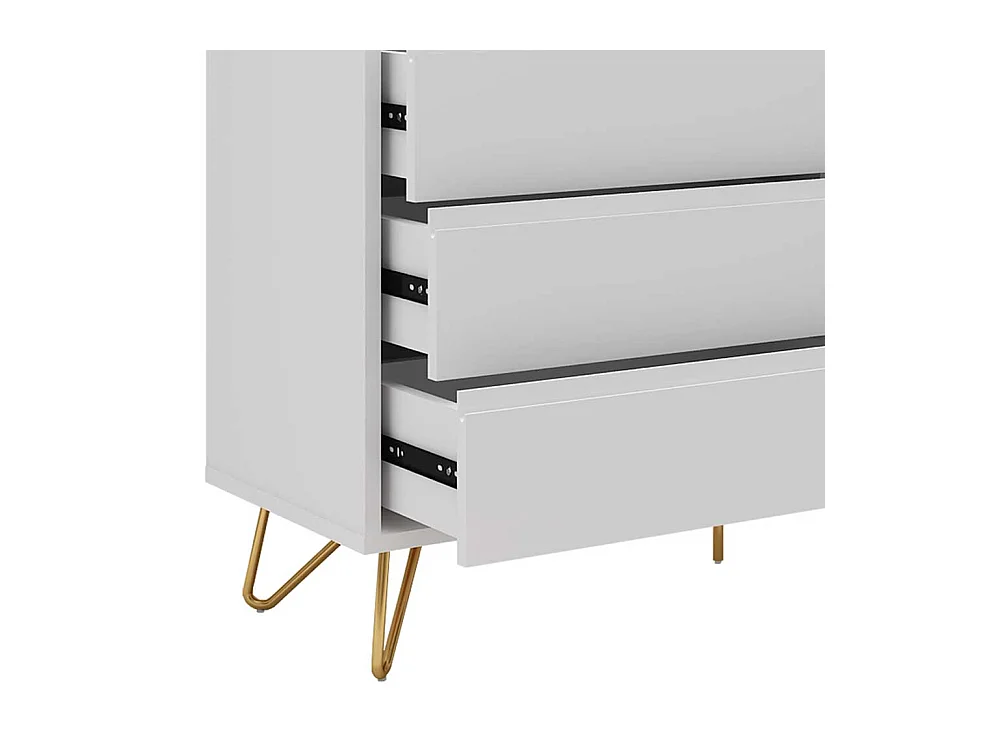 Skandi Sideboard in Weiß und Goldfarben Vierfußgestell aus Metall