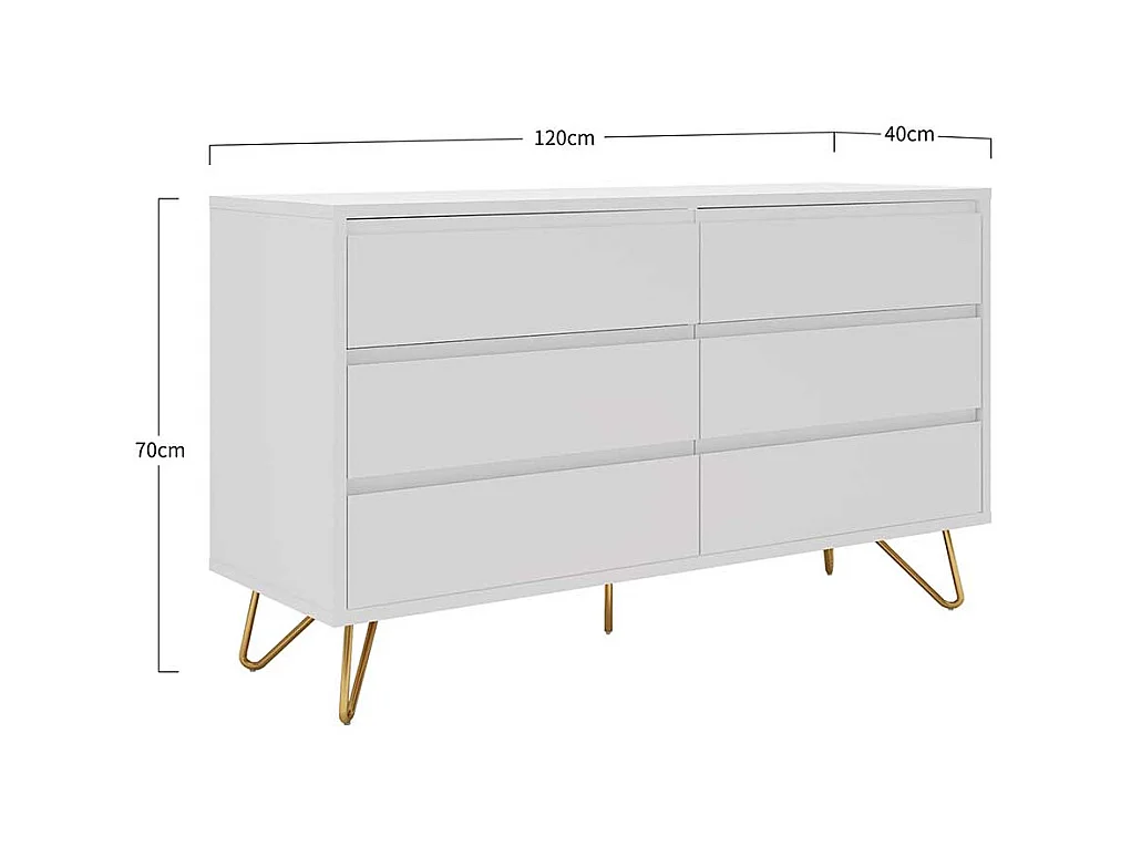 Skandi Sideboard in Weiß und Goldfarben Vierfußgestell aus Metall