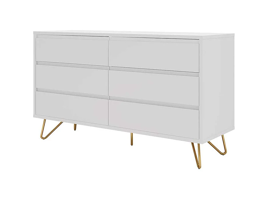 Skandi Sideboard in Weiß und Goldfarben Vierfußgestell aus Metall