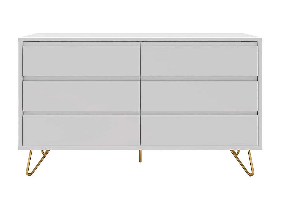 Skandi Sideboard in Weiß und Goldfarben Vierfußgestell aus Metall