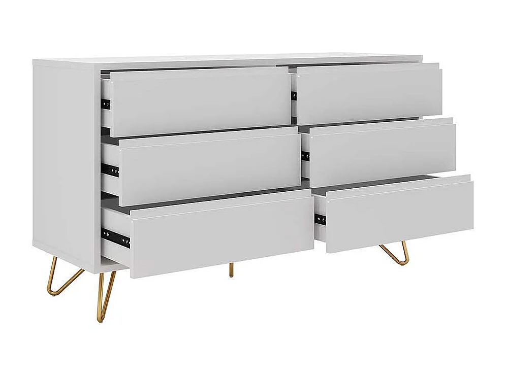 Skandi Sideboard in Weiß und Goldfarben Vierfußgestell aus Metall