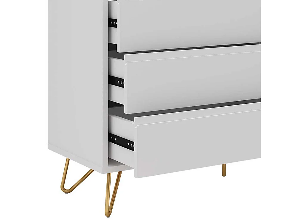 Skandi Sideboard in Weiß und Goldfarben Vierfußgestell aus Metall