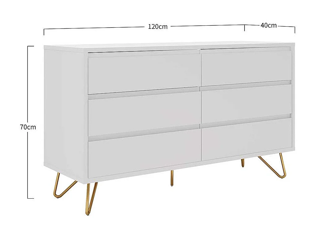 Skandi Sideboard in Weiß und Goldfarben Vierfußgestell aus Metall