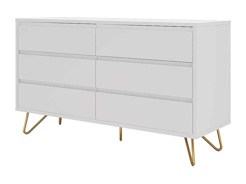 Skandi Sideboard in Weiß und Goldfarben Vierfußgestell aus Metall