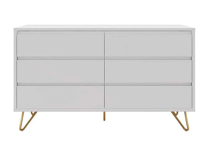 Skandi Sideboard in Weiß und Goldfarben Vierfußgestell aus Metall