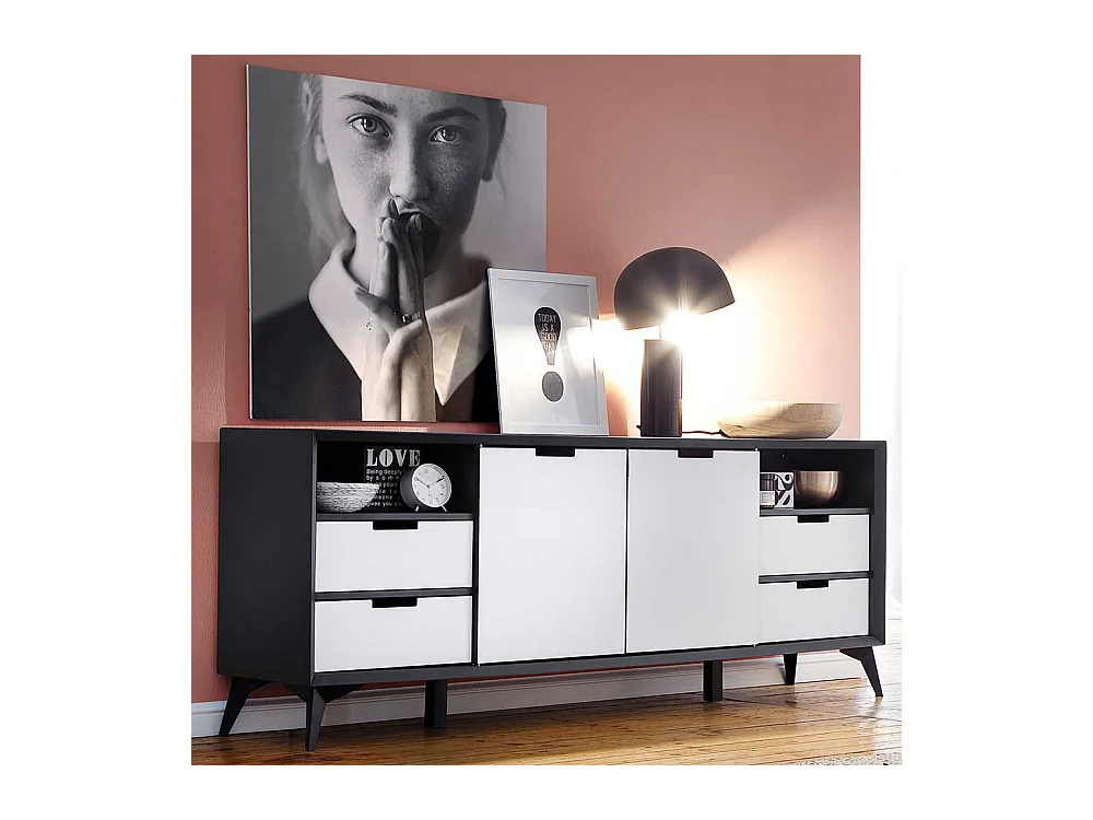 Design Sideboard in Grau und Wei� Wendefront