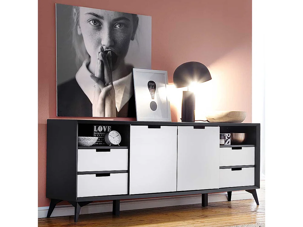 Design Sideboard in Grau und Weiß Wendefront