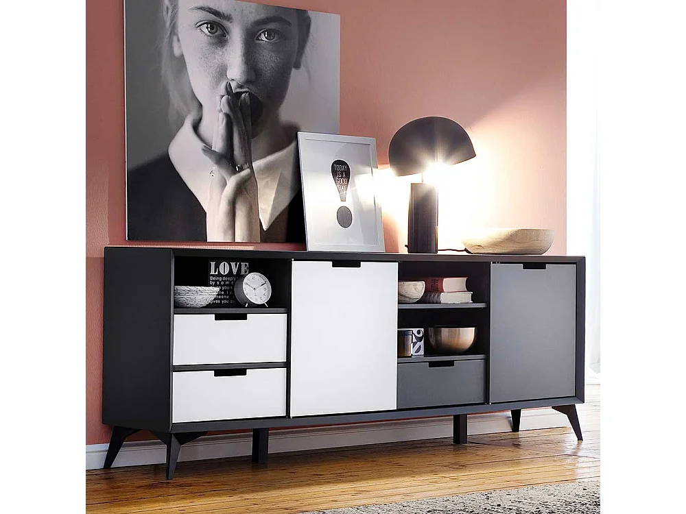 Design Sideboard in Grau und Weiß Wendefront