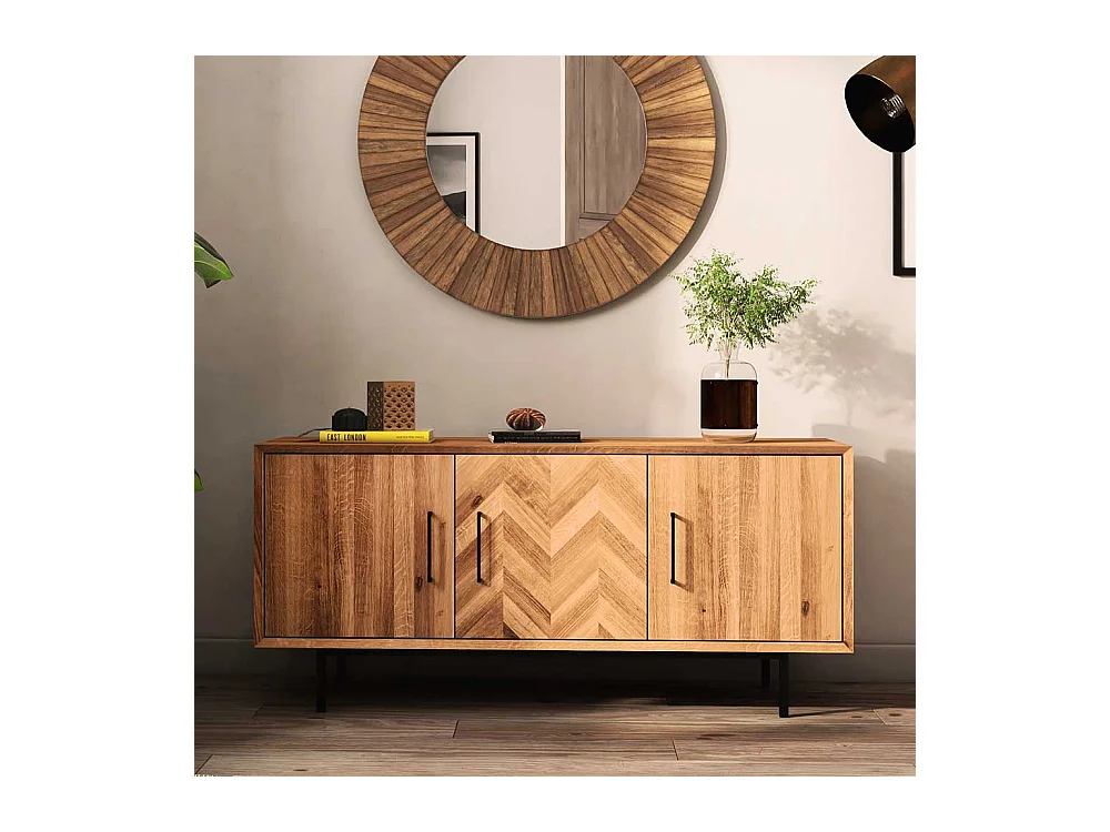 Sideboard Wildeiche geölt mit 3 Drehtüren Vierfußgestell aus Metall