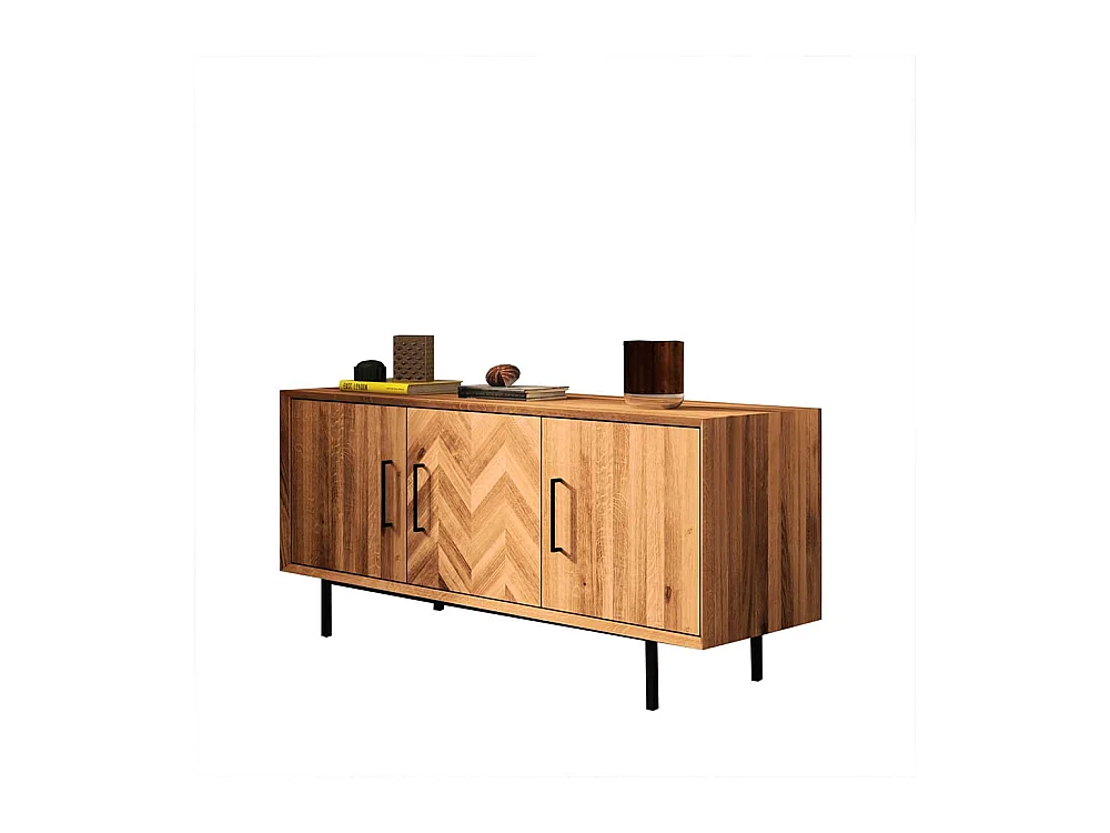 Sideboard Wildeiche geölt mit 3 Drehtüren Vierfußgestell aus Metall