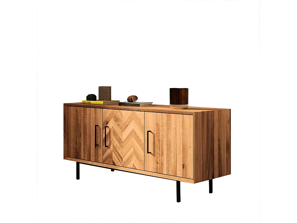 Sideboard Wildeiche geölt mit 3 Drehtüren Vierfußgestell aus Metall
