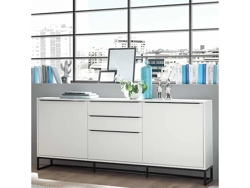 Wohnzimmer Sideboard in Weiß und Schwarz 85 cm hoch