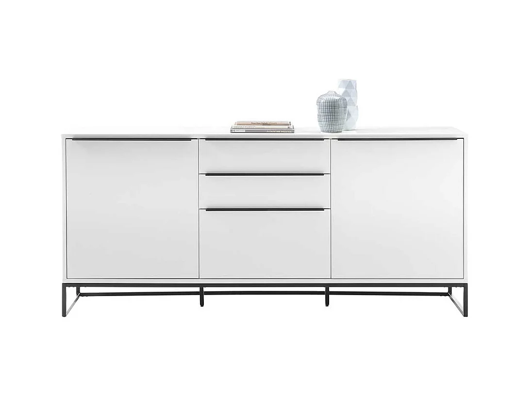 Wohnzimmer Sideboard in Weiß und Schwarz 85 cm hoch