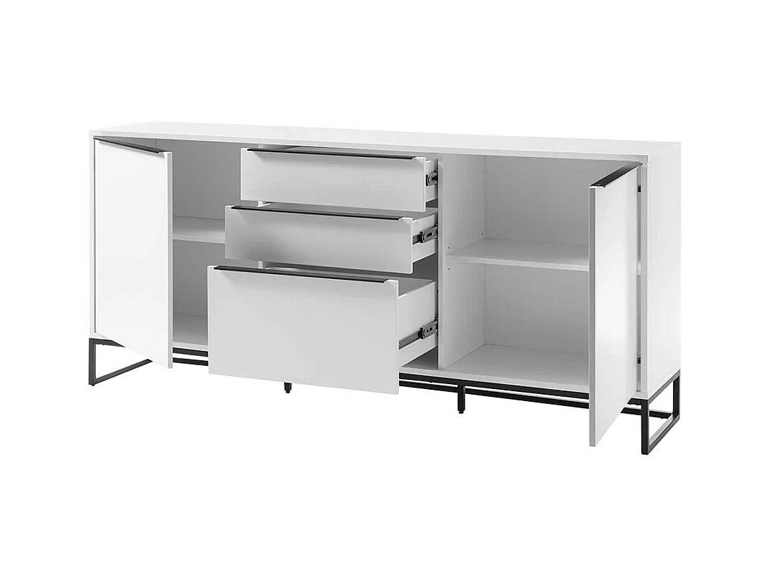 Wohnzimmer Sideboard in Weiß und Schwarz 85 cm hoch