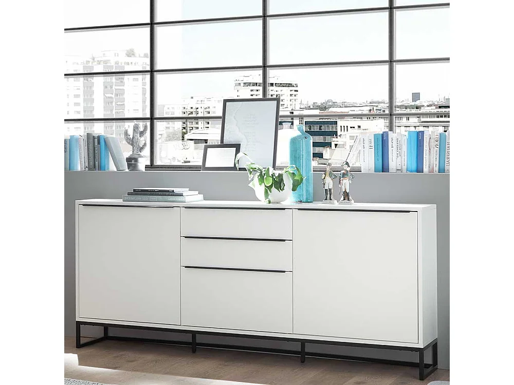 Wohnzimmer Sideboard in Weiß und Schwarz 85 cm hoch