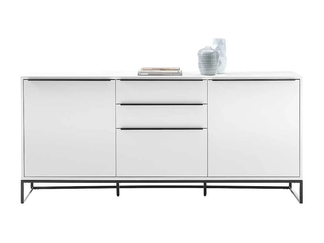 Wohnzimmer Sideboard in Weiß und Schwarz 85 cm hoch