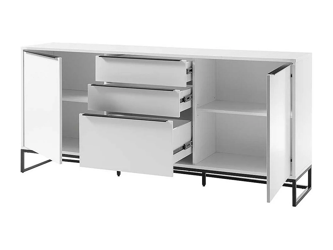 Wohnzimmer Sideboard in Weiß und Schwarz 85 cm hoch