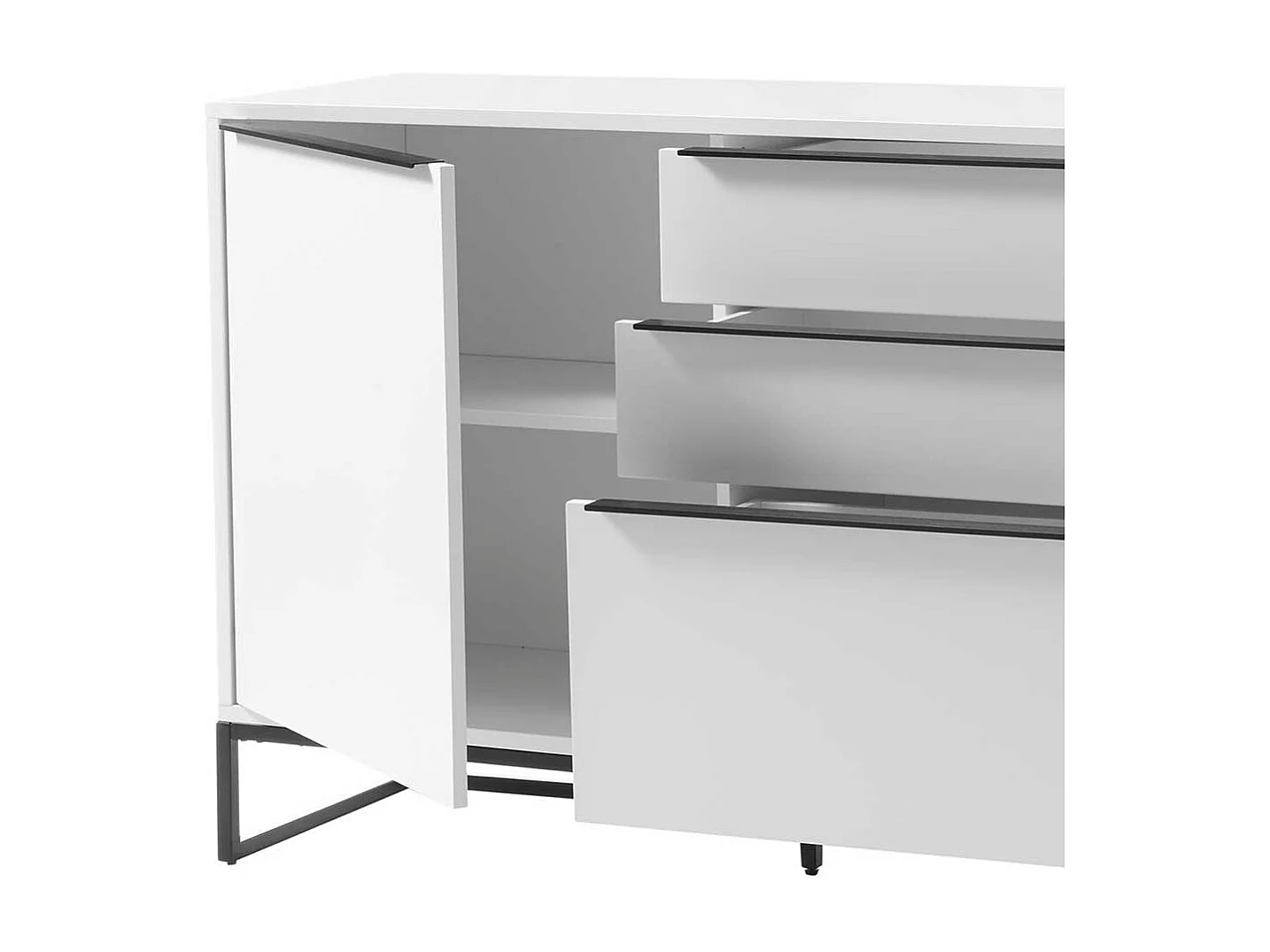 Wohnzimmer Sideboard in Weiß und Schwarz 85 cm hoch