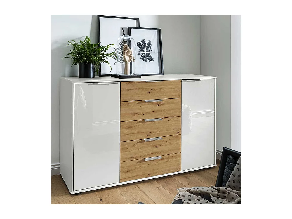 Küchensideboard in Eiche Bianco Weiß glasbeschichtet